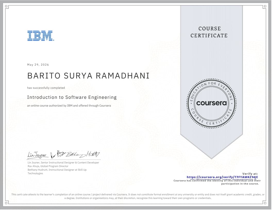 Introduction to Software Engineering certificate