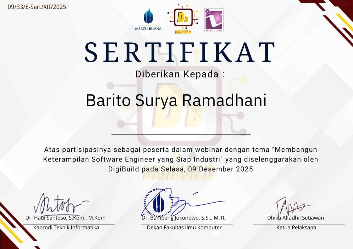 Membangun Keterampilan Software Engineer yang Siap Industri certificate