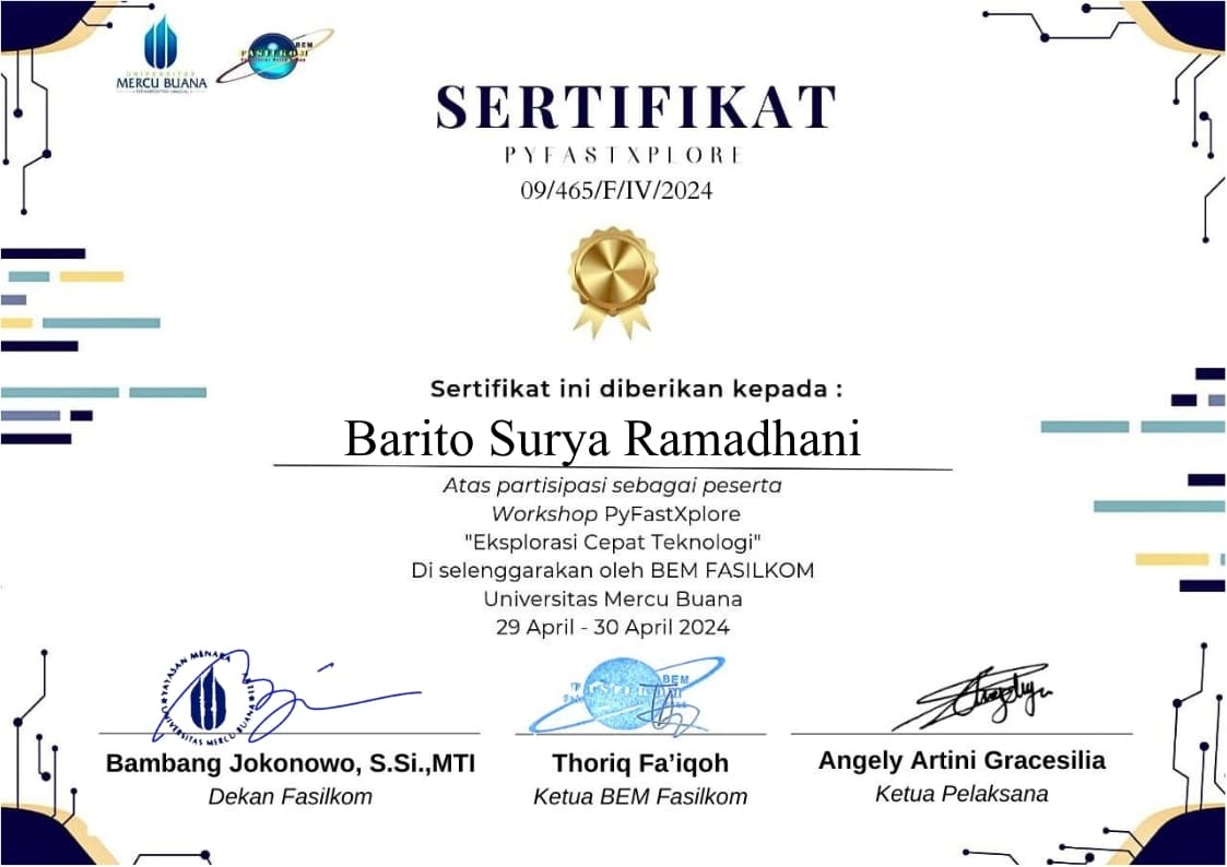 Workshop PyFastXplore: Eksplorasi Cepat Teknologi certificate